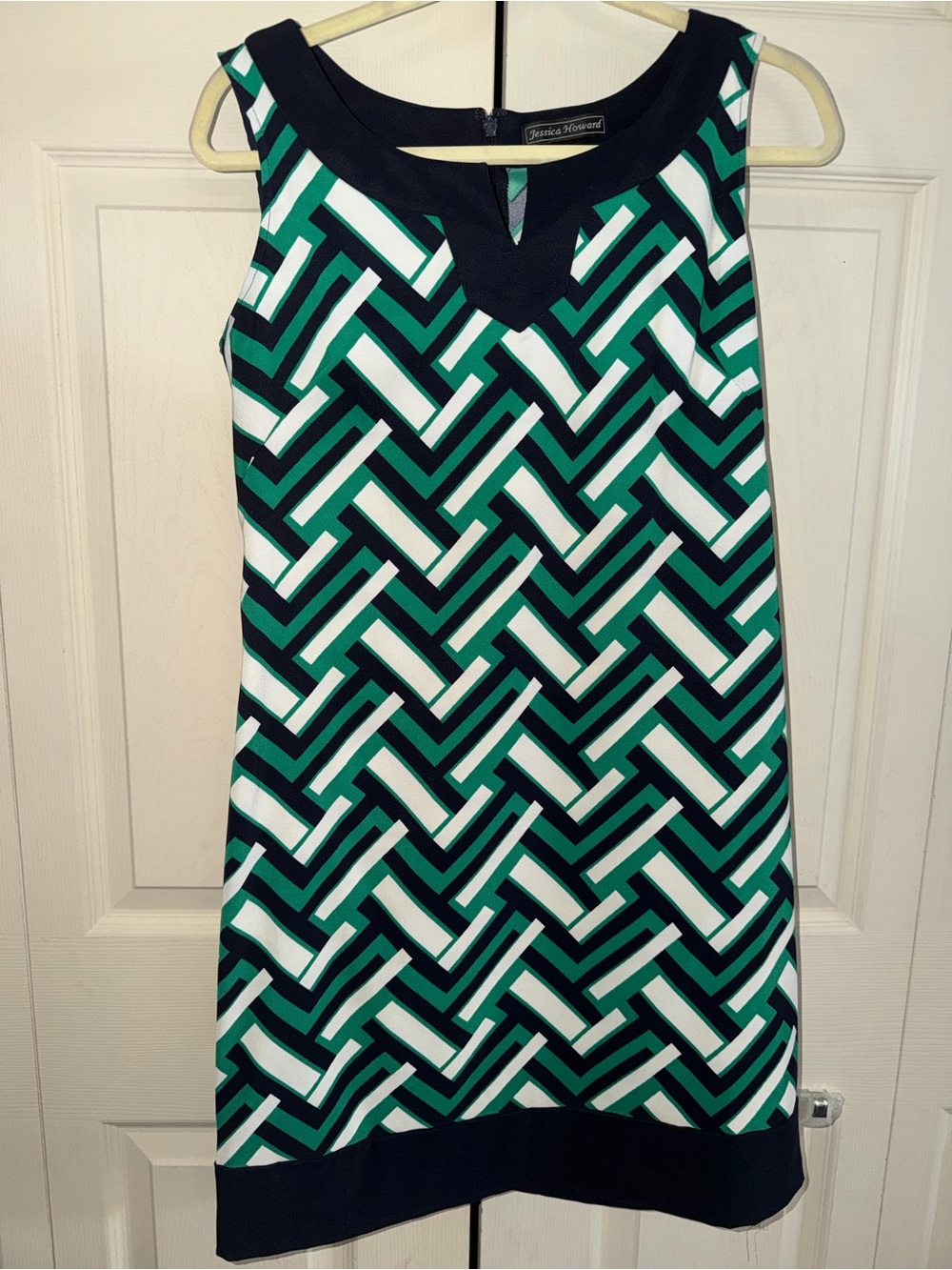 Jessica Howard green, Navy & White Geometric dress